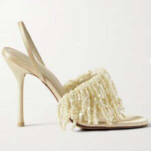 CULT GAIA Cassia faux pearl-embellished PVC and satin slingback sandals